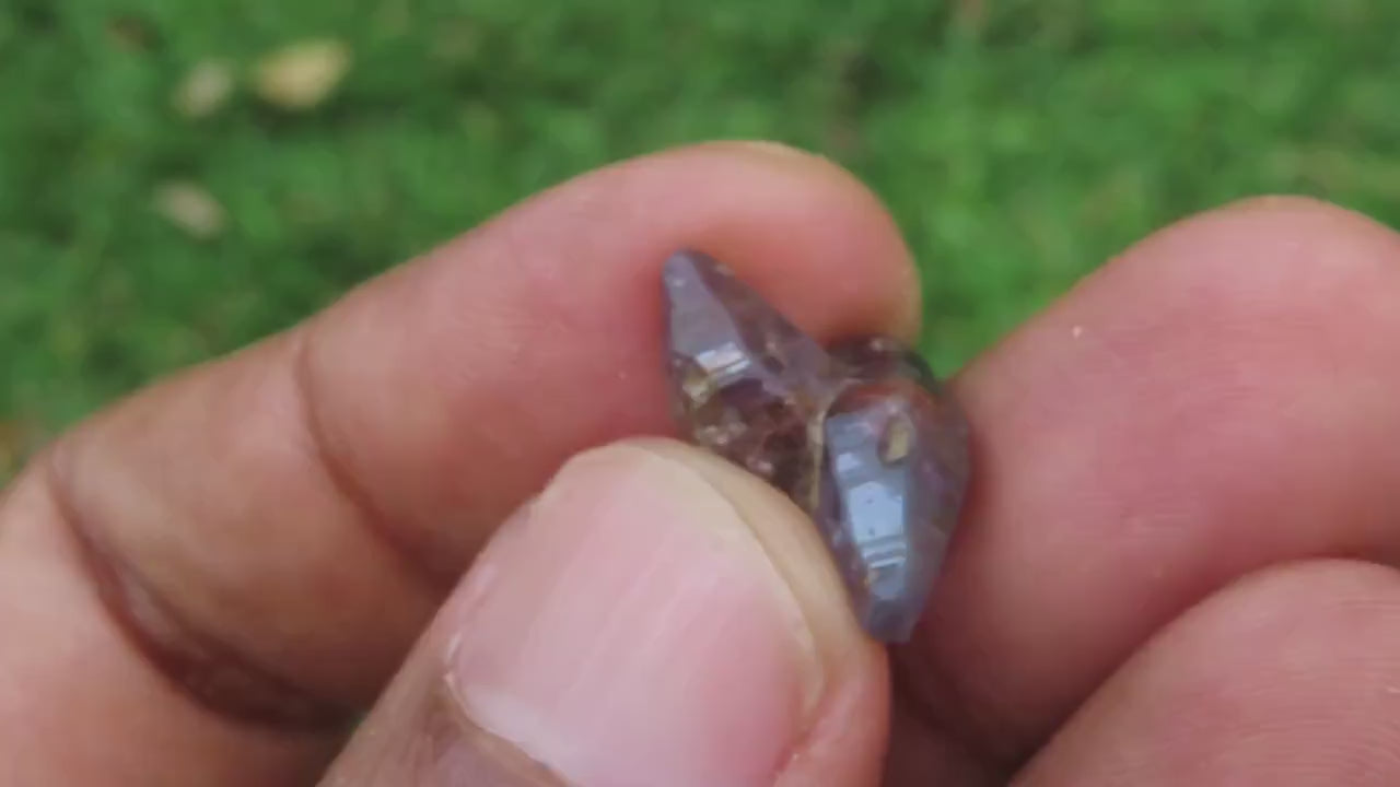 Rare Color Change (Blue to Purple) Twin Corundum Crystal. (Two entangled Crystals) . From Sri Lanka 9.74 cts , 14.9 x14.8 mm